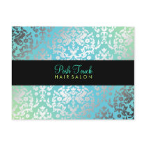 311-Dazzling Damask Turquoise & Lime Black Postcards