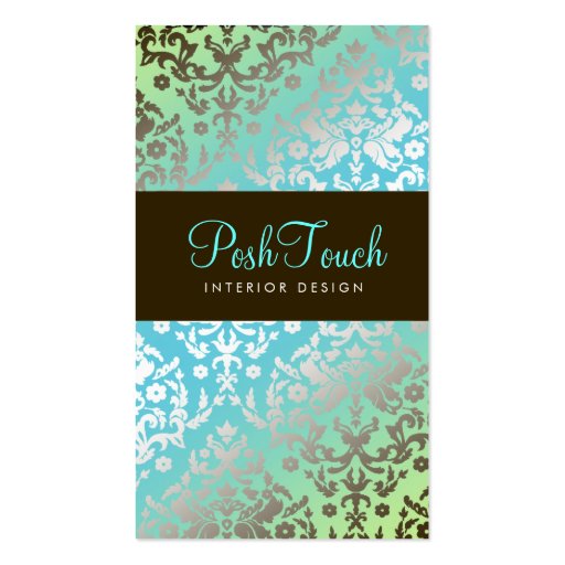 311 Dazzling Damask Turquoise & Lime Business Card Templates (front side)