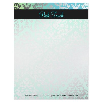 311-Dazzling Damask Turquoise & Lime Letterhead by Jill311