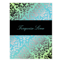 311 Dazzling Damask Turquoise LIme Postcards