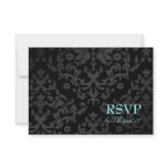 311-Dazzling Damask Turquoise RSVP Small Card Personalized Invite