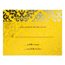311-Dazzling Damask Yellow Jacket RSVP card Personalized Invite