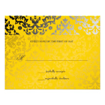 311-Dazzling Damask Yellow Jacket RSVP card Invitations