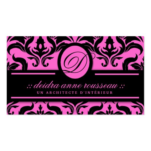 311 Deidra Damask Pink Liquorice Monogram Business Cards