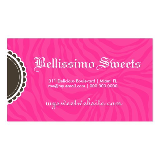 311-Delectably Sweet Sunset Chocolate Zebra Bow Business Card Templates (back side)