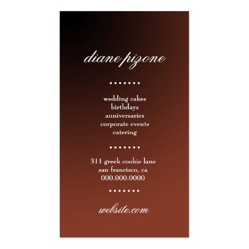 311-Dessert Diva  | Sophisticated Peacock Colors Business Card Templates (back side)