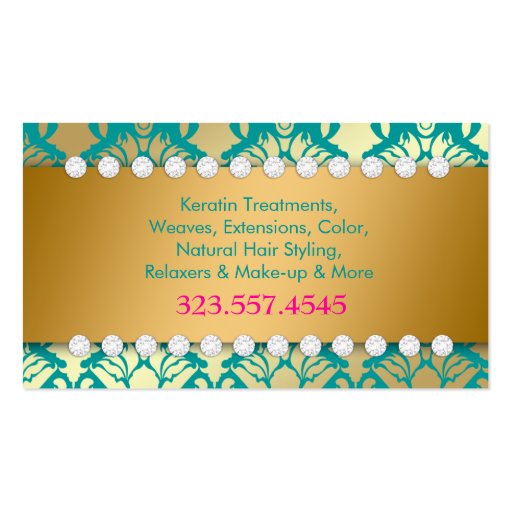 311-Diamond Geisha | Turquoise Gold Business Card Templates (back side)