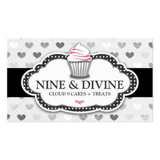 311 Divine Gray Hearts Cupcake Business Card (front side)