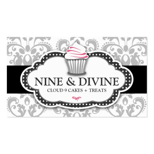 311 Divine Gray White Damask Cupcake Business Card