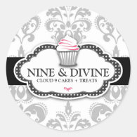 311 Divine Gray White Damask Cupcake Sticker