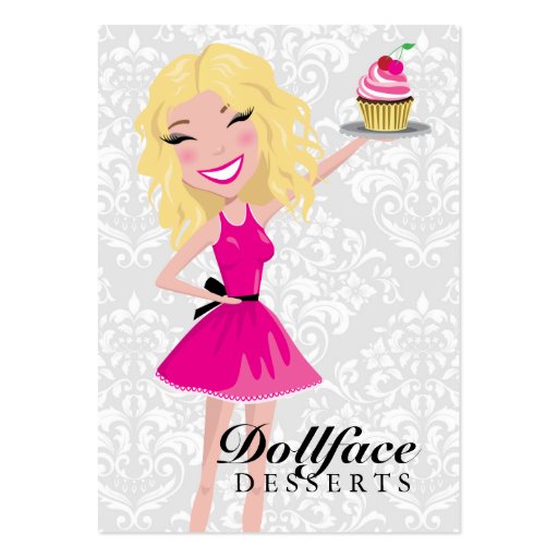 311 Dollface Desserts Blondie Damask 3.5 x 2 Business Cards (front side)