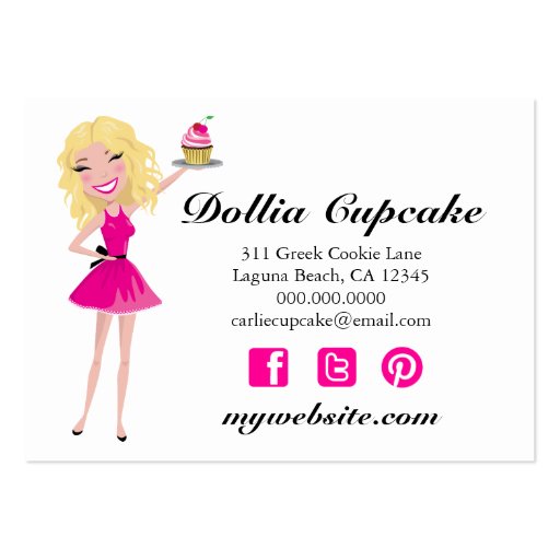 311 Dollface Desserts Blondie Pink Damask 3.5 x 2 Business Card Template (back side)