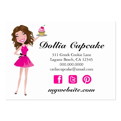 311 Dollface Desserts Brownie Pink Damask 3.5 x 2 Business Card Template (back side)
