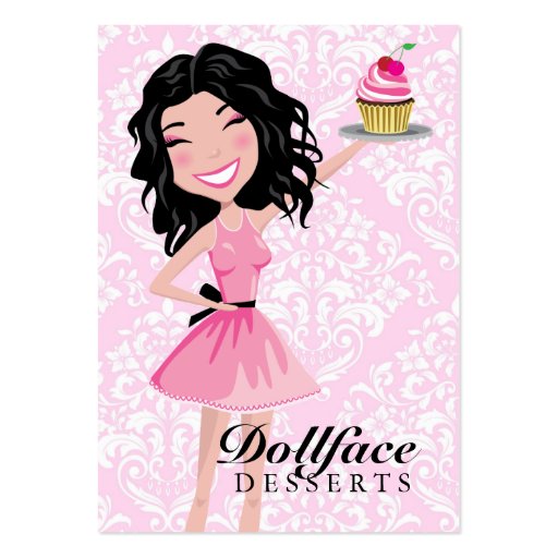 311 Dollface Desserts Kohlie Pink Damask 3.5 x 2 Business Card Templates (front side)