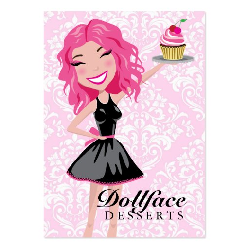 311 Dollface Desserts Pinkie Pink Damask 3.5 x 2 Business Card Template (front side)