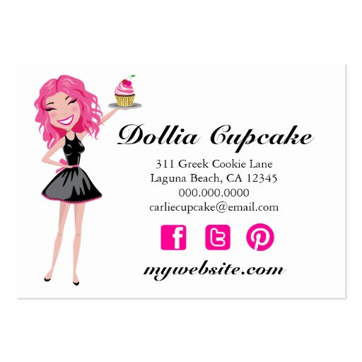 311 Dollface Desserts Pinkie Pink Damask 3.5 x 2 Business Card Template (back side)
