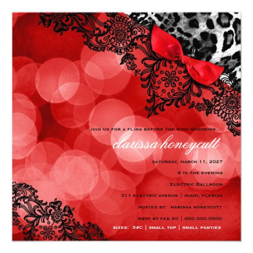 311 Dream in Leopard and Lace Bachelorette Red Custom Invitations