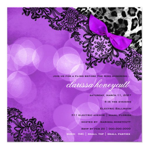 311 Dream in Leopard and Lace Bachelorette Violet Custom Invitations