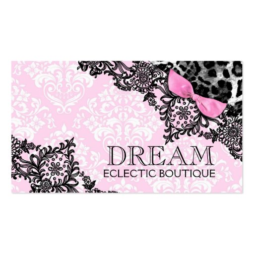 311 Dream in Leopard & Lace Girly Pink Business Card Template (front side)