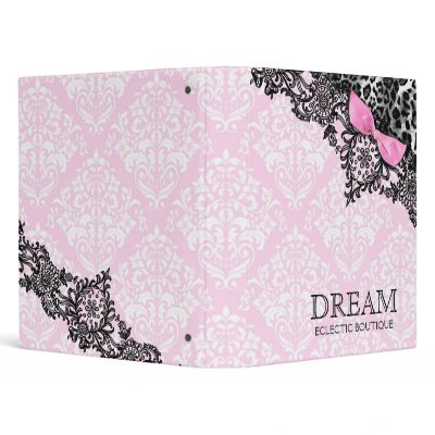 311 Dream in Leopard & Lace Girly Pink Damask Vinyl Binder by Jill311