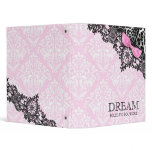 311 Dream in Leopard &amp; Lace Girly Pink Damask Vinyl Binder
