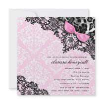 311 Dream in Leopard & Lace Girly Pink Damask Custom Invite