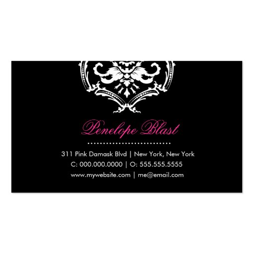 311 Elegant Pink Blast Damask Hott Pink Business Cards (back side)