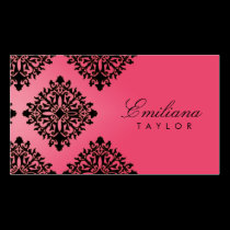 311 Emiliana Passion Pink & Black Damask Business Cards
