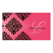 311-Emiliana Passion Pink & Black Damask Business Card
