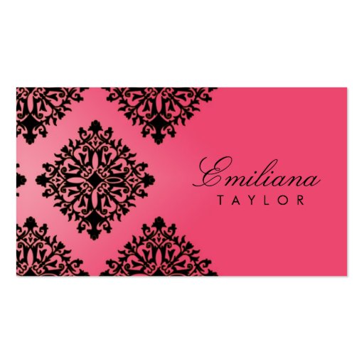 311 Emiliana Passion Pink & Black Damask Business Cards