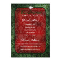311-Enchanted Red Green Damask Dinner / Drink Menu Custom Invitation
