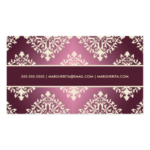 311-Evelina Cream et Maroon Damask Business Card Templates (back side)
