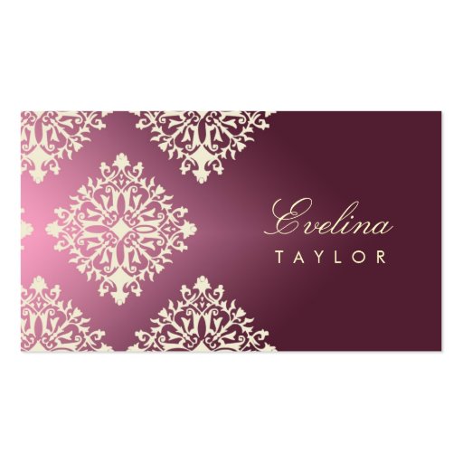 311-Evelina Cream et Maroon Damask Business Card Templates (front side)