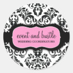 311-Event & Bustle | White Damask Round Stickers