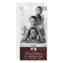311-Family Christmas Damask Photo Card Silver Bow