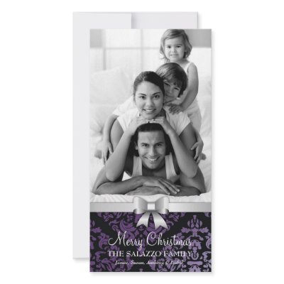 311-Family Christmas Damask Photo Card Silver Bow by Jill311