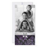 311-Family Christmas Damask Photo Card Silver Bow