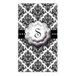 311-Fancy Schmancy Damask | White Monogram Business Cards