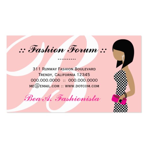 311 Fashionista Powder My Nose Pink Dark Hair Bob Business Cards (back side)