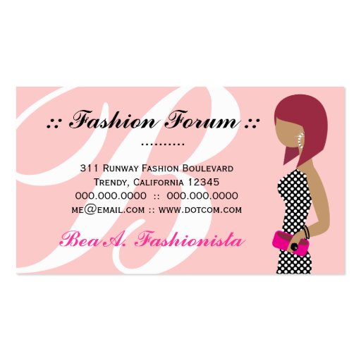 311 Fashionista Powder My Nose Pink Red Head Bob 2 Business Card Template (back side)