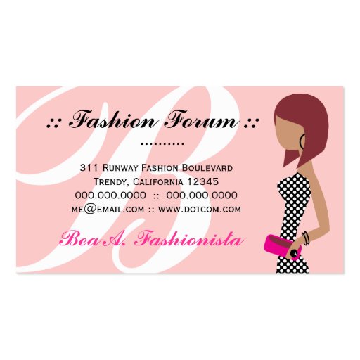 311 Fashionista Powder My Nose Pink Red Head Bob Business Cards (back side)