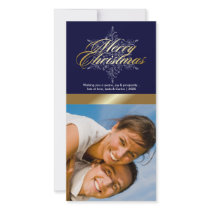 311-Floral Snowflake Merry Christmas Photo Navy Photo Cards