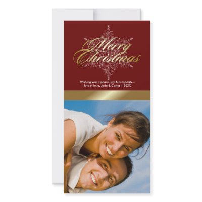 311-Floral Snowflake Merry Christmas Photo Red Photo Card Template by Jill311