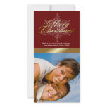 311-Floral Snowflake Merry Christmas Photo Red Photo Card Template