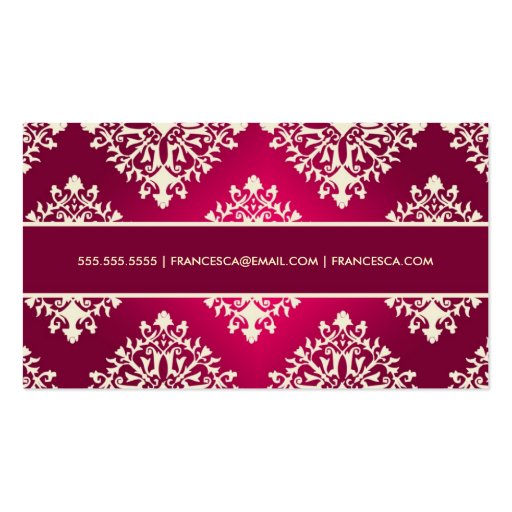 311-Francesca Hot Pink et Maroon Damask Business Card Template (back side)