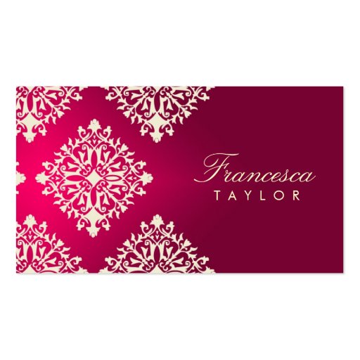 311-Francesca Hot Pink et Maroon Damask Business Card Template (front side)
