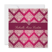 311-Gabriella Hot Pink & MaroonDamask Invitation by Jill311 311-Gabriella Hot Pink & MaroonDamask Invitation