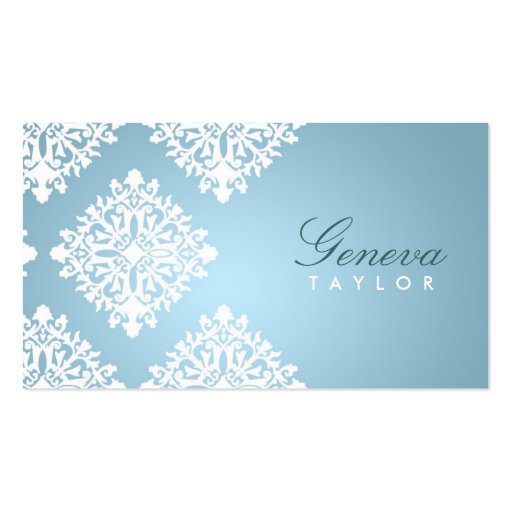 311-Geneva Iced Blue Damask Business Cards (front side)