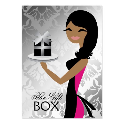311 Gift Box Cutie Wavy Brunette Medium SkinDamask Business Card Template (front side)