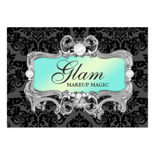 311 Glam Crazy Aqua Black Damask Business Cards